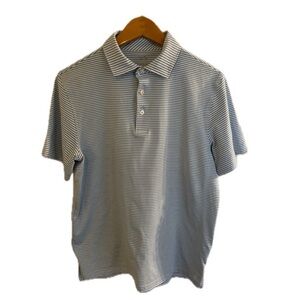 Southern Tide Men's Striped Polo Shirt - Blue and White Medium